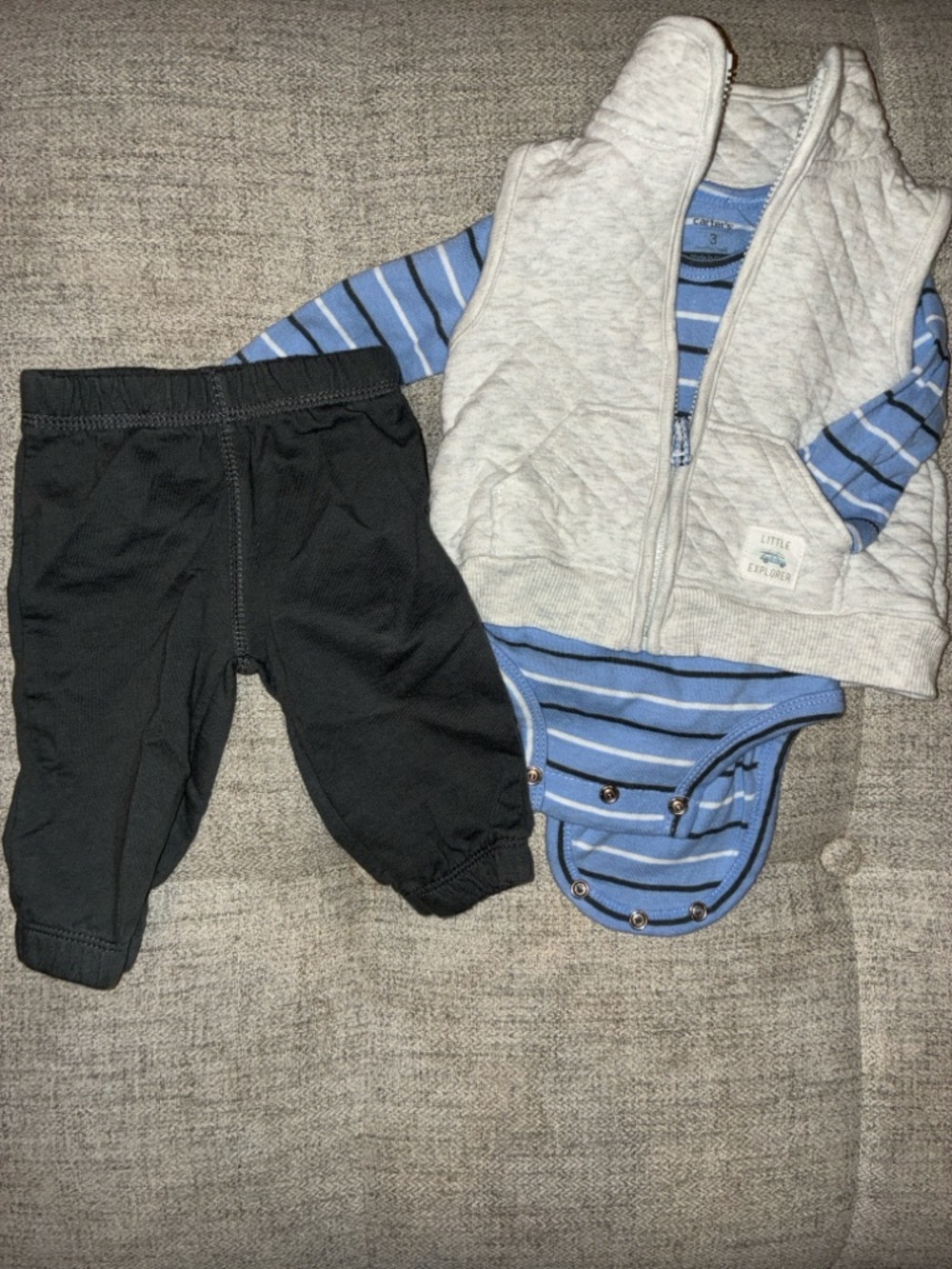 Carter's Striped Blue Onesie with Gray Quilted Vest